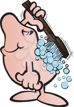 Royalty Free Clipart Image of a Person Scrubbing Their Back