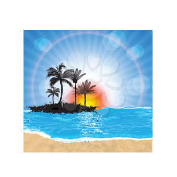 Royalty Free Clipart Image of a Beach, the Sea and an Island