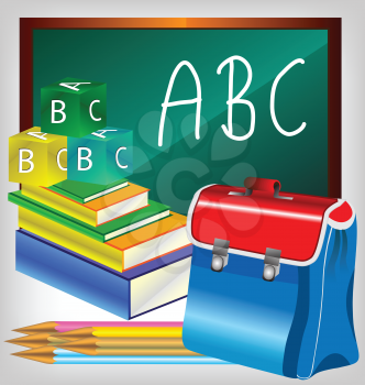 Royalty Free Clipart Image of a Blackboard and School Supplies