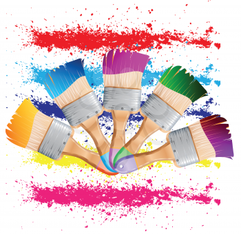 Royalty Free Clipart Image of Paintbrushes on a Spattered Background