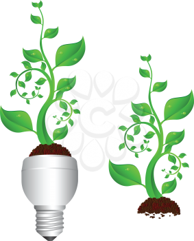 Royalty Free Clipart Image of a Light Bulb With a Plant and Earth With a Plant