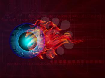 Royalty Free Clipart Image of an Eyeball With Fire