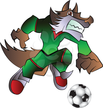 Royalty Free Clipart Image of a Wolf Playing Soccer