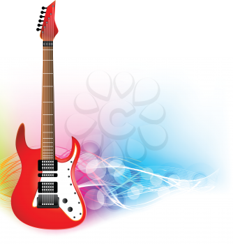 Royalty Free Clipart Image of a Guitar on a Colourful Background