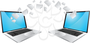 Royalty Free Clipart Image of Two Computers With Mail Between Them