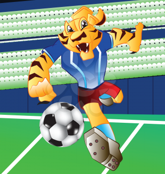 Royalty Free Clipart Image of a Tiger With a Football