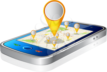 Royalty Free Clipart Image of a Cellphone With Navigation