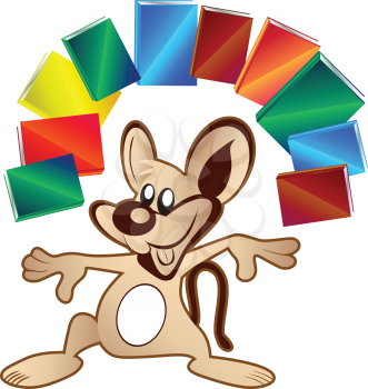 Royalty Free Clipart Image of a Mouse Juggling Books