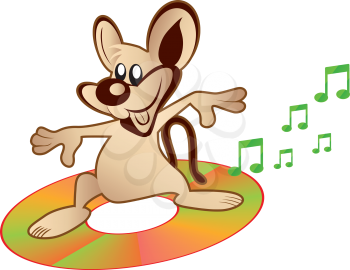 Royalty Free Clipart Image of a Rat Dancing on a CD