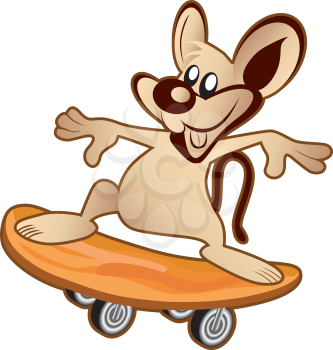 Royalty Free Clipart Image of a Mouse on a Skateboard