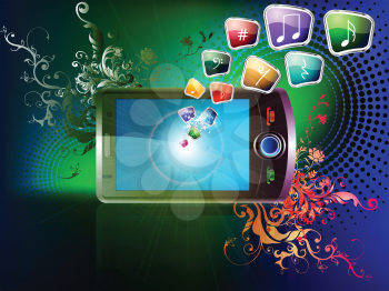 Royalty Free Clipart Image of a Cellphone and Icons