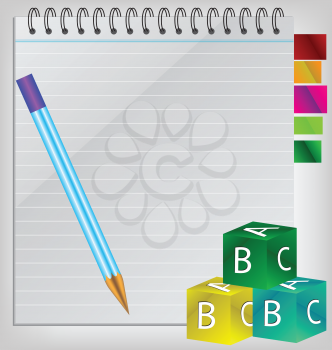 Royalty Free Clipart Image of a Notepad With Blocks and a Pencil