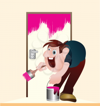 Royalty Free Clipart Image of a Guy Painting a Door