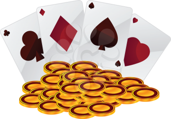 Royalty Free Clipart Image of Coins and Playing Cards