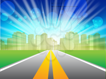 Royalty Free Clipart Image of a Long Road to a City