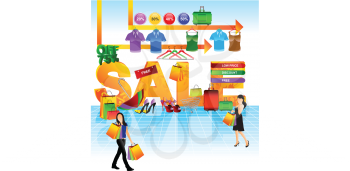 Royalty Free Clipart Image of Girls at a Sale