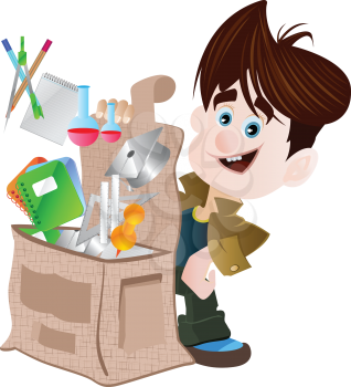 Royalty Free Clipart Image of a Boy Opening a