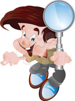 Royalty Free Clipart Image of a Child With a Magnifying Glass
