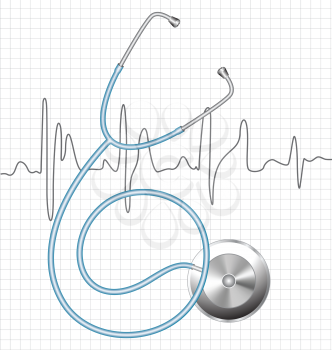 Royalty Free Clipart Image of a Stethoscope on an ECG Chart
