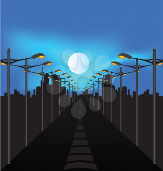 Royalty Free Clipart Image of a Road and Streetlights at Night