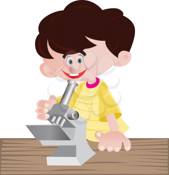 Royalty Free Clipart Image of a Little Boy Looking in a Microscope