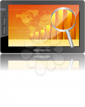 Royalty Free Clipart Image of a Tablet and Magnifying Glass