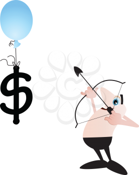 Royalty Free Clipart Image of a Man With a Bow and Arrow Shooting at a Balloon