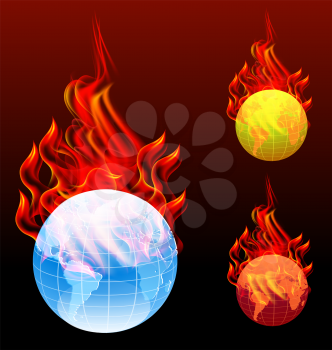 Royalty Free Clipart Image of Globes on Fire