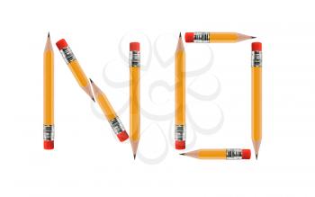 short Pencils isolated on white background arranged to spell No.