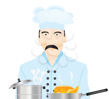 Royalty Free Clipart Image of a Chef With Pots