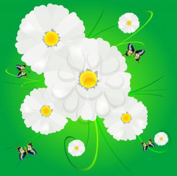 Royalty Free Clipart Image of a Flower Background With Butterflies