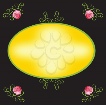 Royalty Free Clipart Image of a Gold Frame Outlined in Green on a Floral Background