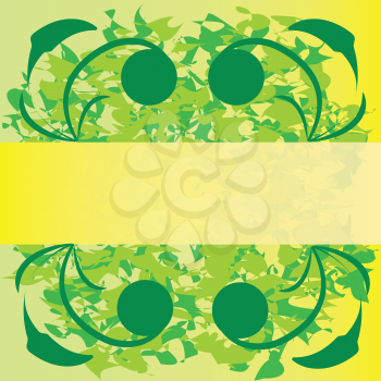 Royalty Free Clipart Image of a Yellow Background With a Green Design and Yellow Band