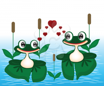 Royalty Free Clipart Image of Two Frogs in Love