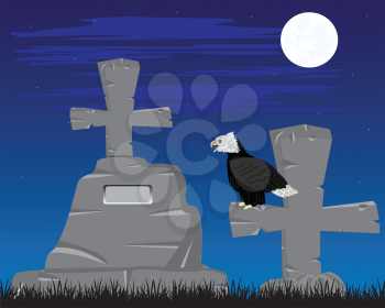 Vector illustration graveyard with grave in the night