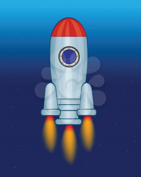Vector illustration of the rocket flying to cosmos