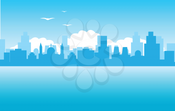 Vector illustration of the silhouette of the city on seaside