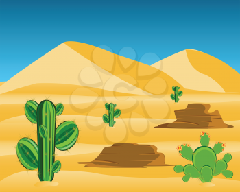 Vector illustration to wild desert with cactus