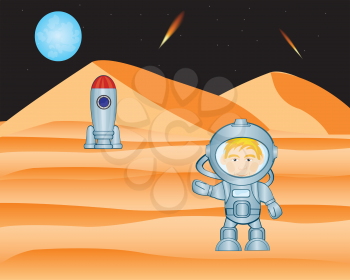 The Spaceman on distant red planet.Vector illustration