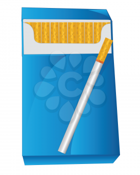 Blue pack with cigarette on white background is insulated
