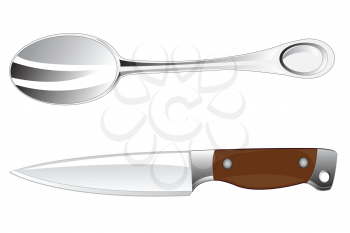 Tablewears spoon and knife on white background is insulated