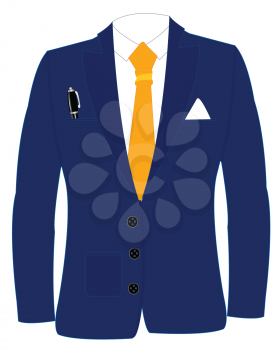 Blue suit with tie on white background is insulated
