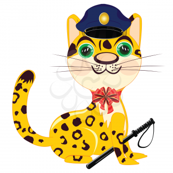 Animal leopard in form of the police bodies on white background