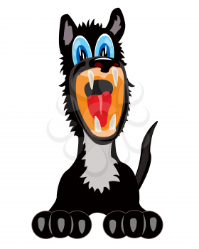 Black cruel dog on white background is insulated