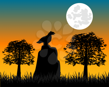 The Night in wood and silhouette hollered on.Vector illustration