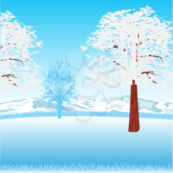 The Clean winter landscape with tree on glade.Vector illustration