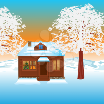 The Small lodge in wood in winter.Vector illustration