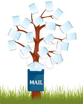 The Cartoon tree with letter and mailbox on tree.Vector illustration