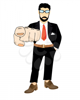 The Man in suit showing index fingers.Vector illustration