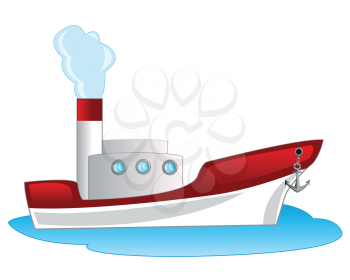 Steamship floating seaborne on white background is insulated